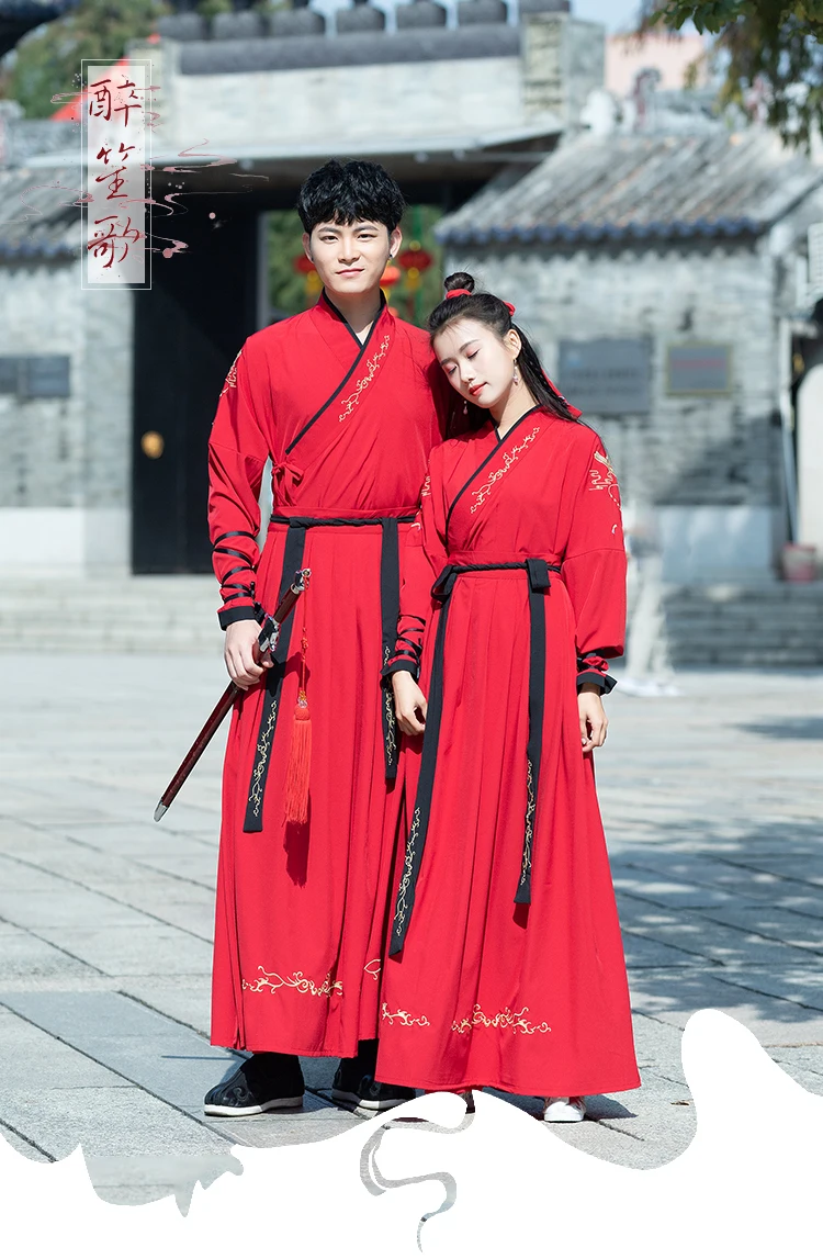 Улучшенный Hanfu Мужской воин красный китайский народный женский костюм для танцев Сказочный элемент древняя китайская принцесса Хань косплей одежда DL4186