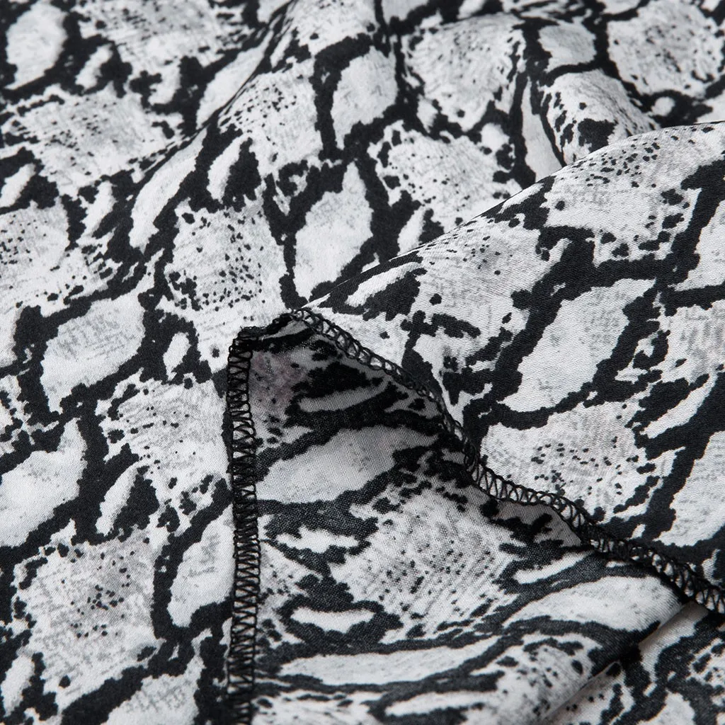 Women Snake Print Long Sleeve Print Sexy Loose Party Dress Casual Bandage Dress vestito donna#sw