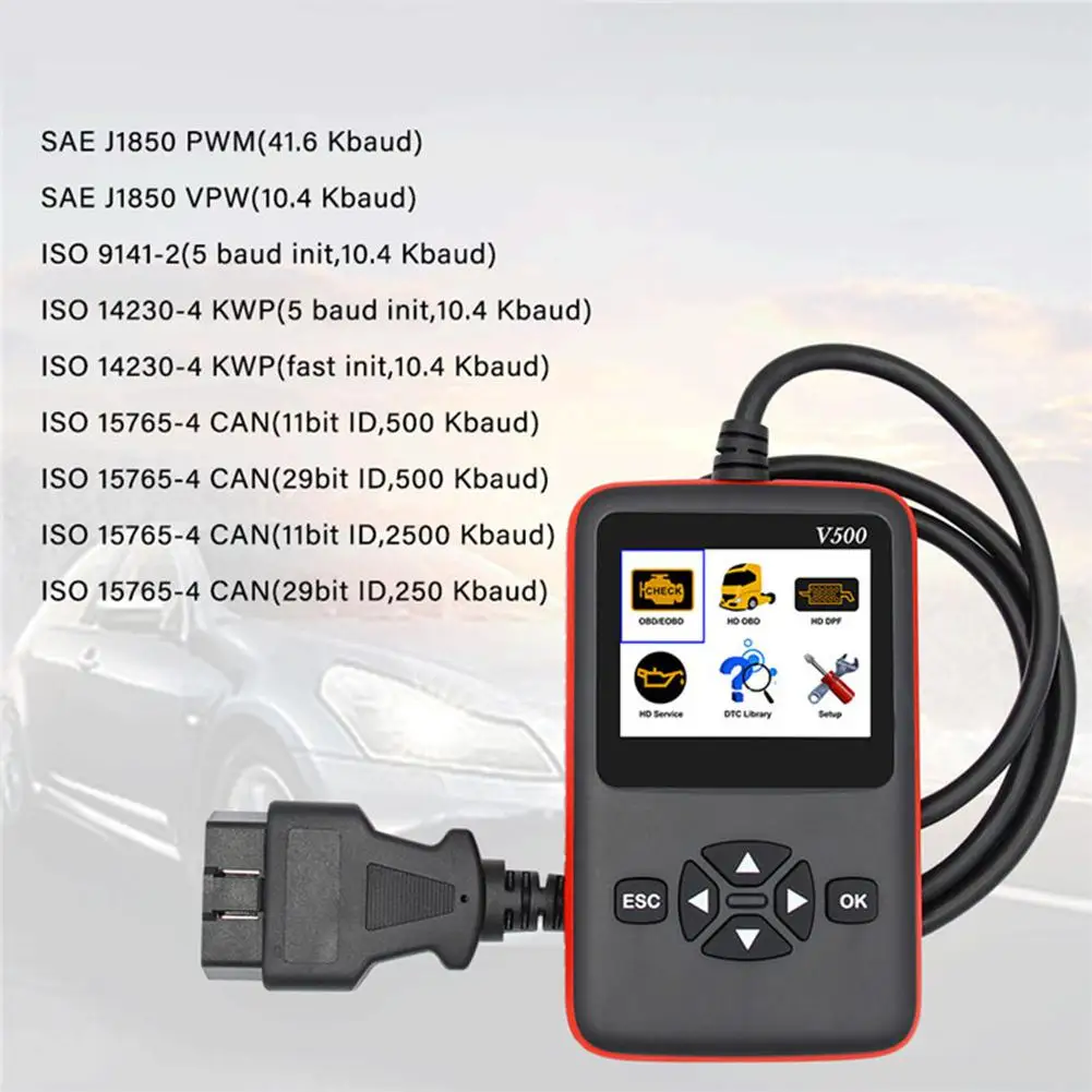 Yiwa V500 OBD2/EOBD тележка для чтения неисправностей автомобиля детектор карты дизельного автомобиля диагностический инструмент сканер двигателя