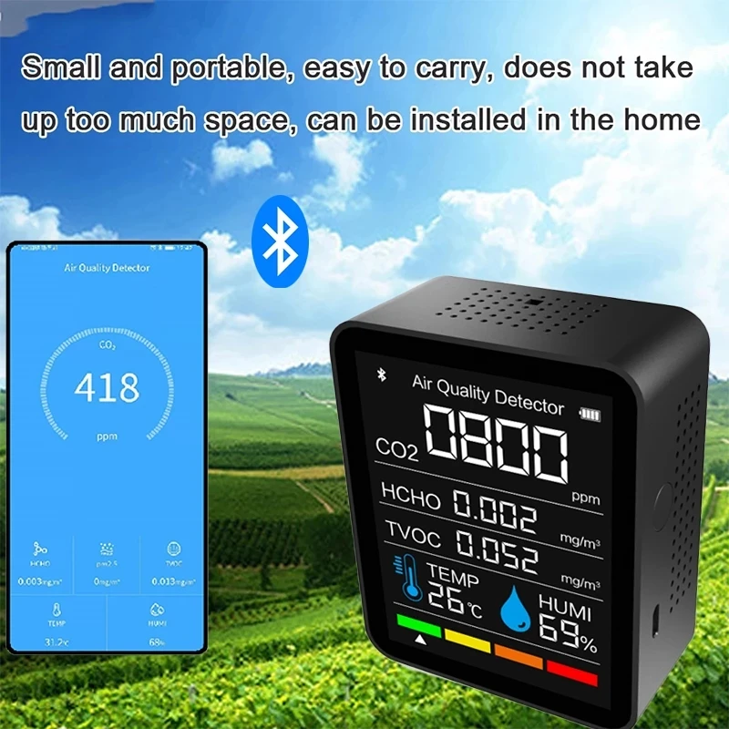 Многофункциональный цифровой измеритель CO2 5 в 1 тестер с приложением и Bluetooth