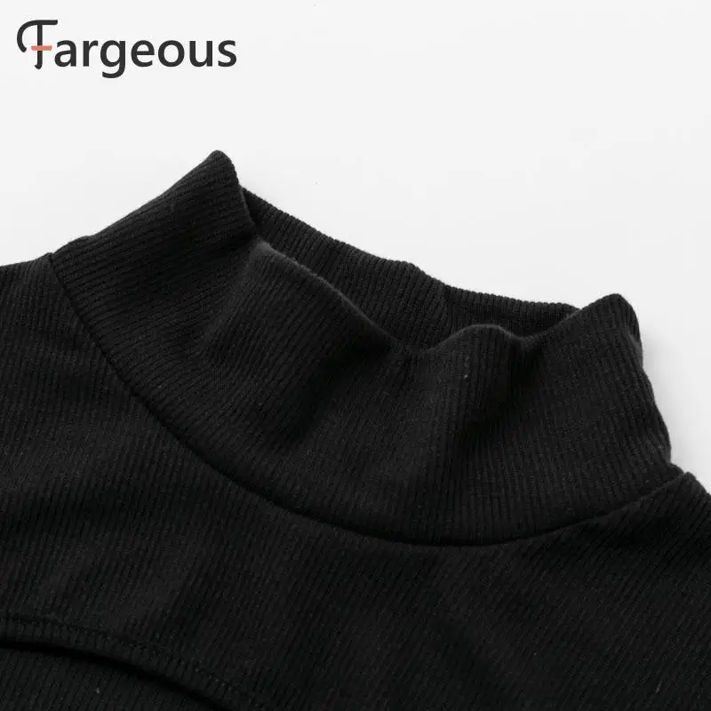 Fargeous Повседневный вязаный свитер футболка Женская Зима ребристая водолазка футболка с длинным рукавом Сексуальная футболка с вырезом размера плюс