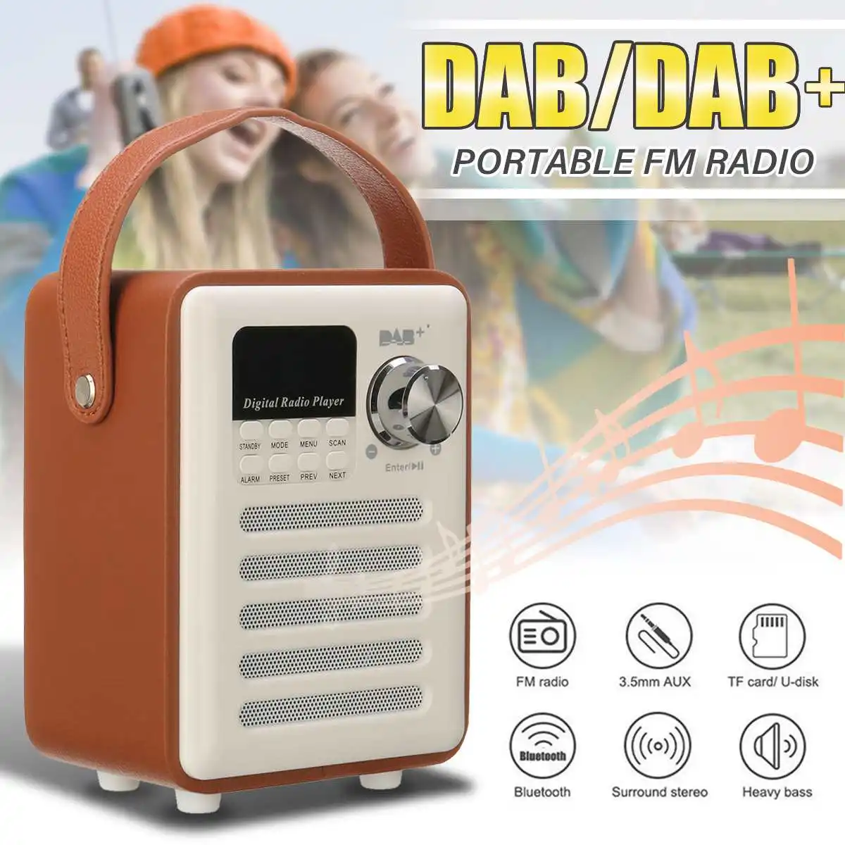 

Portable Digital Radio Multi-Functional MP3 Player Wooden Clock FM LCD Display Retro bluetooth Speaker Micro SD/TF Subwoofer