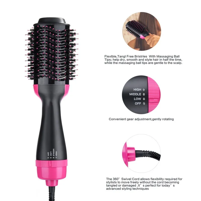 One Step Hair Dryer& Volumizer Dryer Hair Straightener Curler Salon Styling Comb Hot Air Brush Tangle Negative Ions Hair Blower