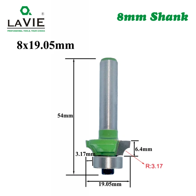 LAVIE 1pc 8mm Corner Round Over Router Bit with Bearing for Wood Woodworking Tool Tungsten Carbide Milling Cutter MC02022 8x19.05mm