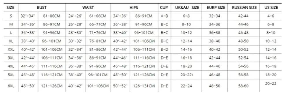 分 体泳衣尺码表