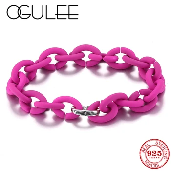 

Minimalist Rose Red Hard Rubber X Chain Bracelets Silver Bead For Women Charm Friendship Bracelets Bangles Fine Jewelry