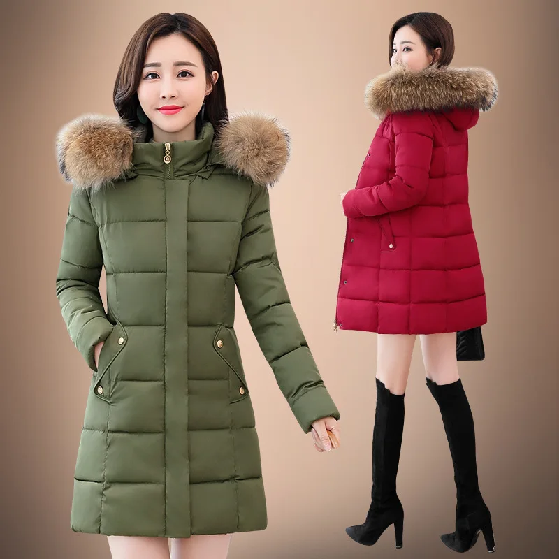 

China Gedi qing nv zhuang down Jacket Women's Mid-length Slim Fit Large Size Thick plus Velvet down Jacket Cotton-padded Clothes