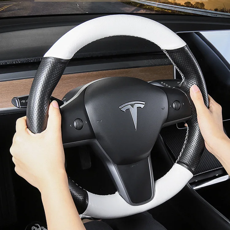 Ручная швейная крышка рулевого колеса для Tesla Model 3 натуральная кожа Сделай Сам 5D