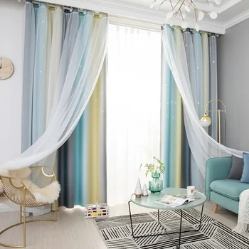 

2Pcs Gradient Color Double-Layer Window Tulle Curtains Sunshade Window Curtains