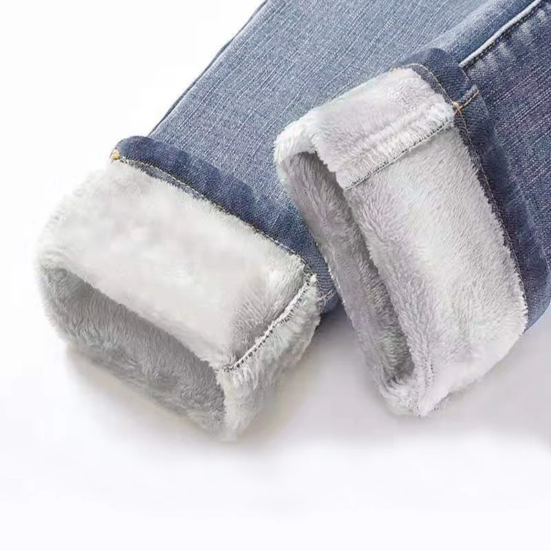 Lightblue-greyfleece Длинные джинсовые штаны с высокой талией и флисовой подкладкой, облегающие зимние Стрейчевые узкие джинсы-карандаш для женщин - Цвет: Lightblue-greyfleece