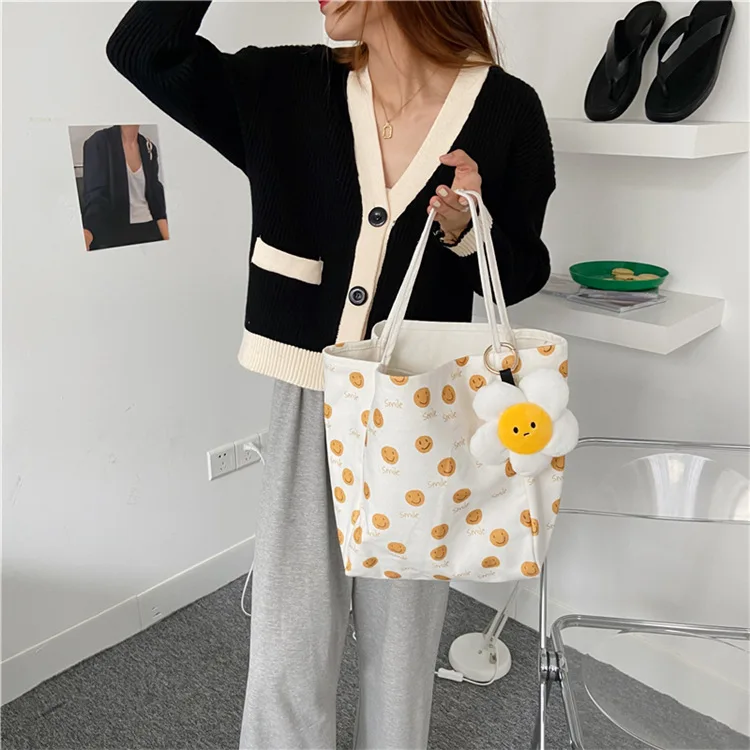 

Elegant Cartoon Ladies Shopping Bag Casual Tote Fashion Grils Students Book Handbags Large-capacity Women Canvas Shoulder Bags