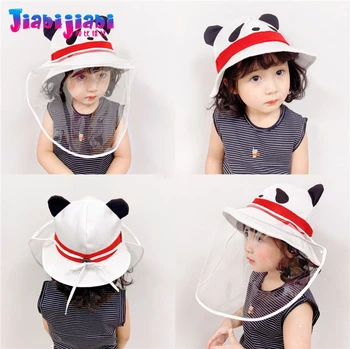 

Summer Kids Hat Mask Anti Virus Face Shield Anti Spitting Protective Facial Transparent Boys Girls Panda Sun Visor Hat 1-5 Old