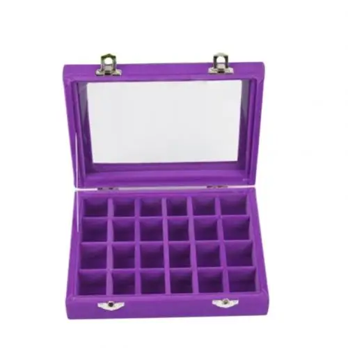 24 слота деревянный прозрачный чехол серьги с застежкой коробка для хранения ювелирных изделий Органайзер - Цвет: Фиолетовый