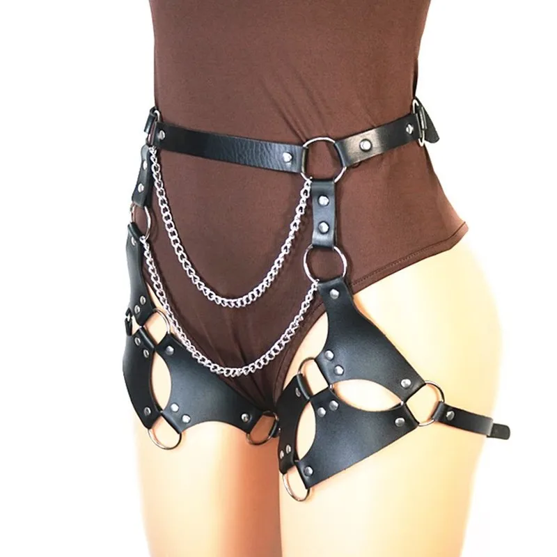 Leather Harness Underwear 1 Piece Fashion Garters Faux Leather Suspenders Straps Women Sexy Body Cage Belts Lingerie