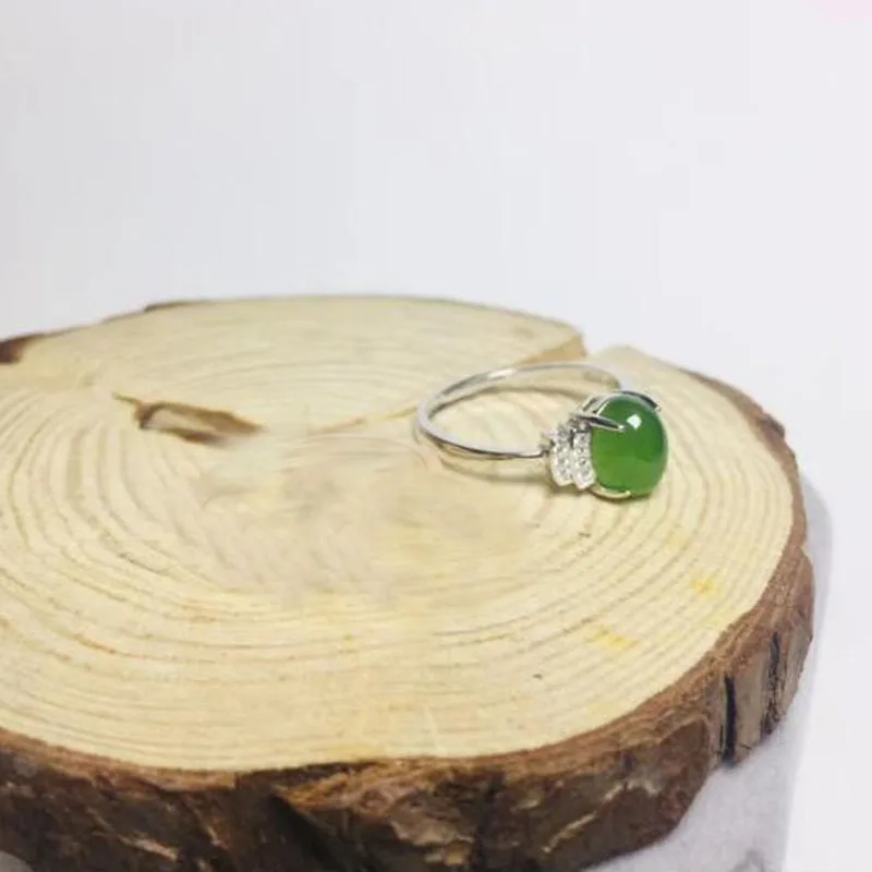 Настоящее сертифицированное натуральное Хотан Jade Jasper 925 пробы серебро Мужские Женские Амулет зеленый нефрит обручальные кольца размер регулируемый - Цвет камня: Серебристый