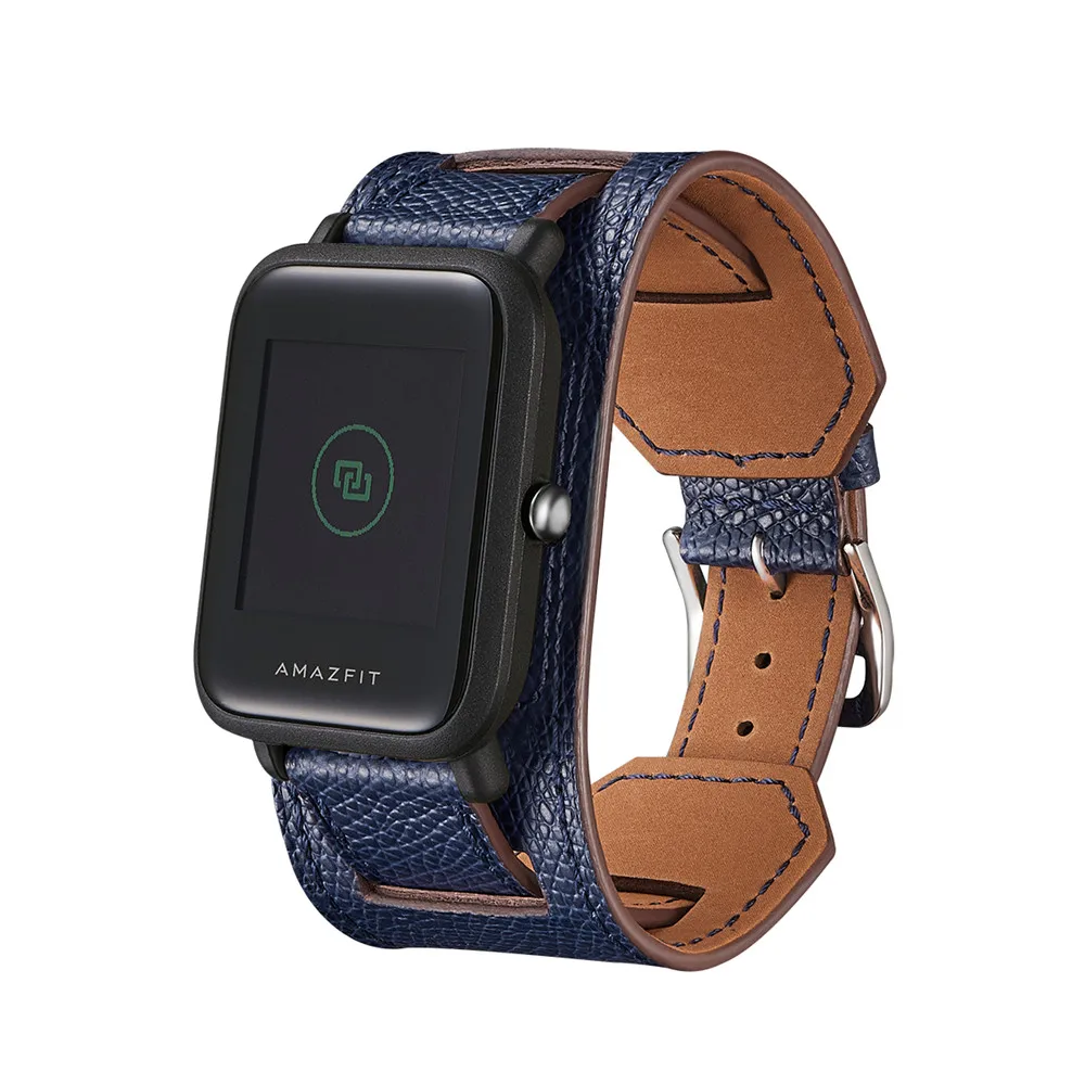Dark Blue 20 мм ремешок из натуральной кожи ремешок для часов Amazfit Bip Lite/GTS/GTR 42 мм Модные Смарт-спортивные часы сменный аксессуар - Цвет ремешка: Dark Blue