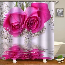 ozdoby swiateczne boze narodzenie boze narodzenie dekoracje 3D kolorowa róża wodoodporna tkanina zasłona prysznicowa zasłony łazienkowe różowa z kwiatowym nadrukiem zasłonka do kąpieli dekoracja walentynkowa tanie tanio CN (pochodzenie) POLIESTER Nowoczesne W paski Ekologiczne Na stanie