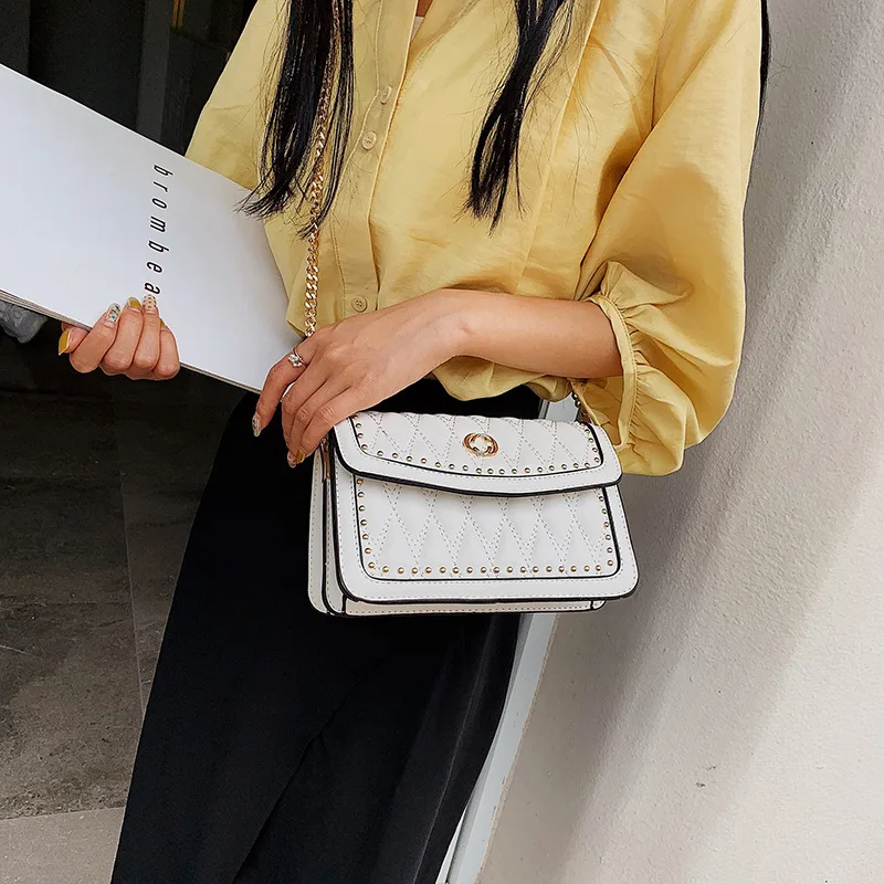 

New Arrival Bag Women's 2019 New Style Korean-style Western Style Chain Embroidery Shoulder Bag Versitile Fashion Shoulder Squar