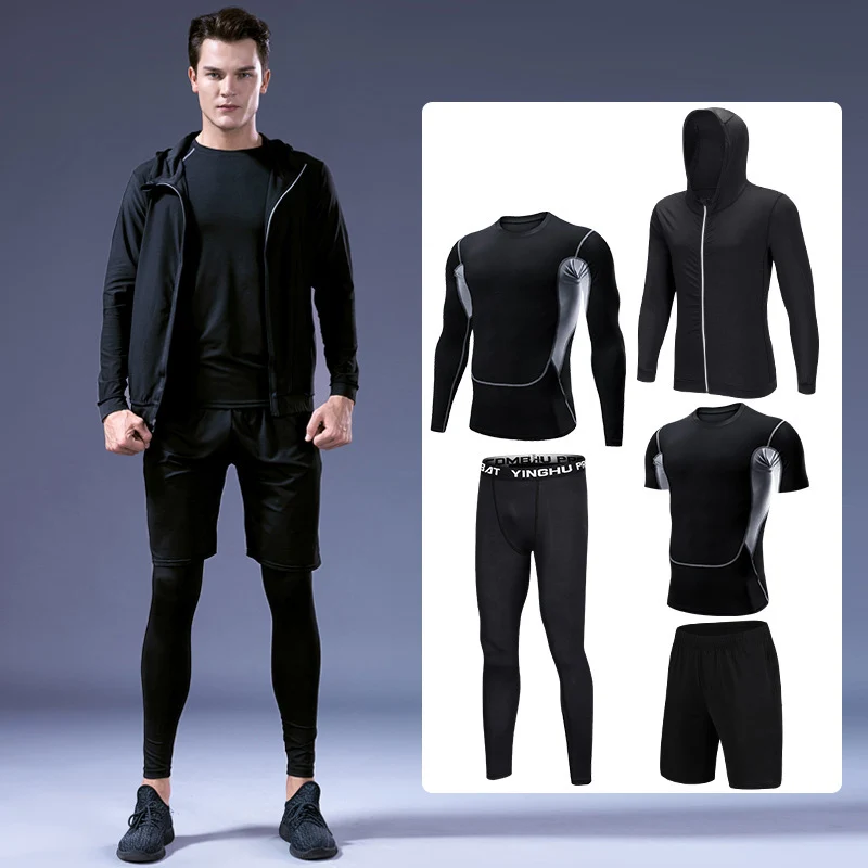 

Men's 5 Pieces Compression Sportswear Suits Gym Tights Training Clothes Workout Jogging Sports Set Running Tracksuit Dry Fit