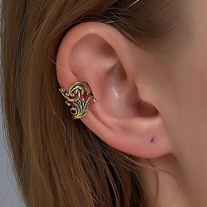 

2020 Trend Earring Simple Leaf Earrings for Women Retro Gothic Copper Ear Bone Clip Without Pierced Friend Gift Korean Jewelry