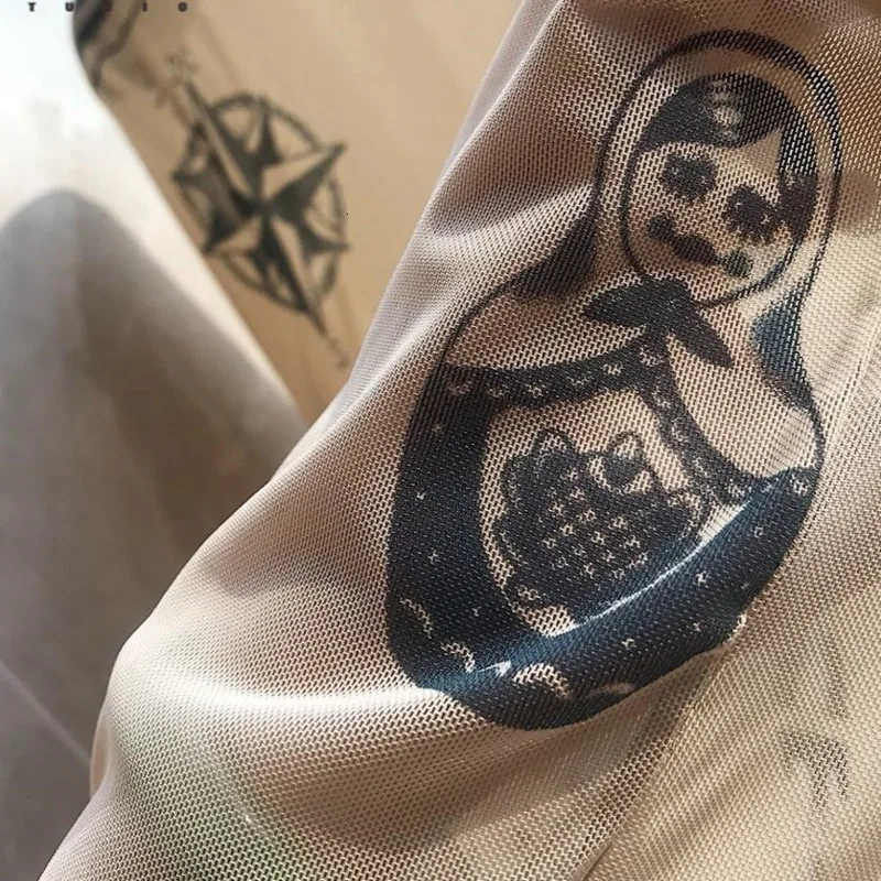 Новинка осени, Модный женский базальный топ с принтом «Goddess Tatoo», длинные рукава, высокие обтягивающие воротнички, телесный цвет, Сетчатая футболка из пряжи F218