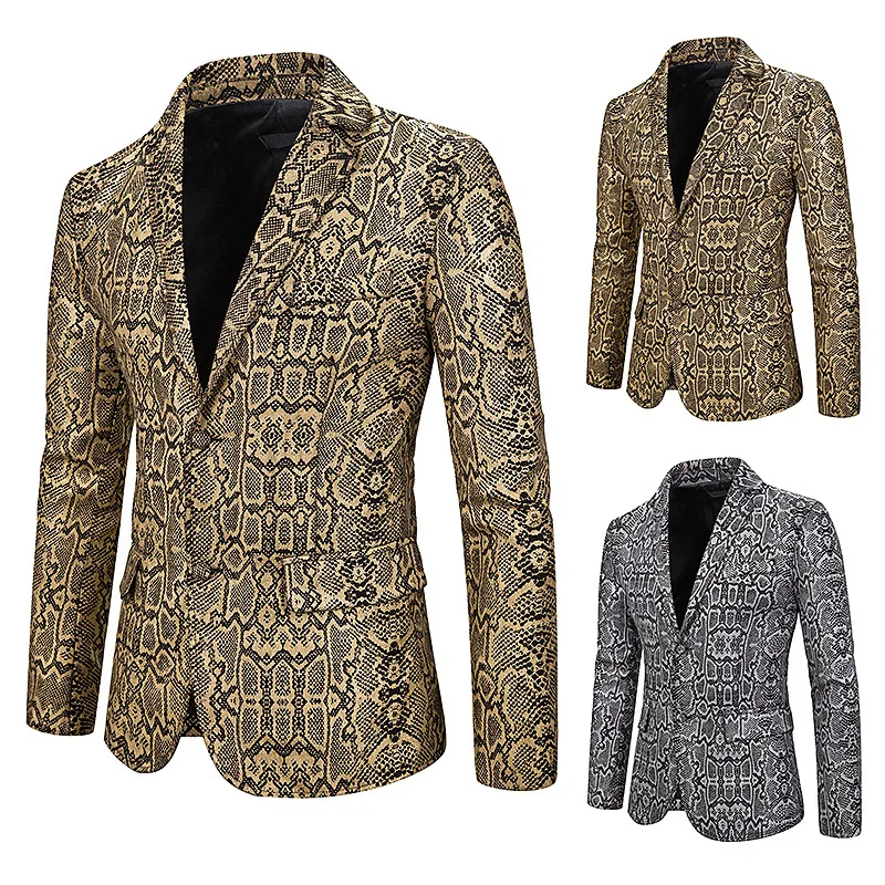 

Hot Selling Suit Slim Fit Men Snakeskin Bronzing Printed Suit Formal Dress Costume Coat X80