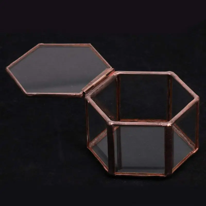 Geometric Glass Terrarium Box Jewelry Box Glass Succulent Plant Pot Deco Hexagon Shape
