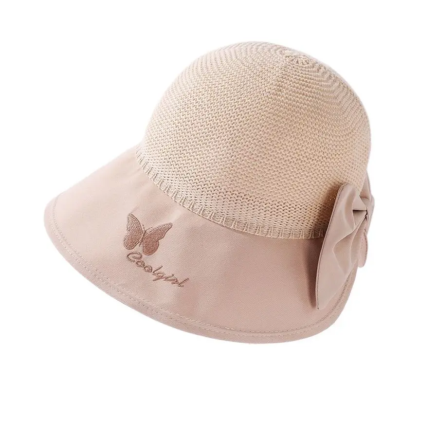 

The New Summer Fashion Knit Splicing Bowtie Ink Print Lady Sunshade Hat With Large Brim Fisherman Hat