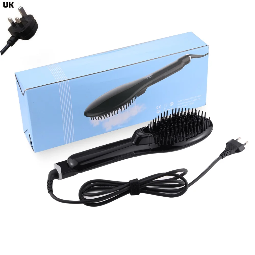 UK Black with box Расческа для волос щетка для бороды паровой выпрямитель щетка для волос утюги расческа турмалин керамический Быстрый нагрев выпрямитель для волос расческа - Цвет: UK Black with box