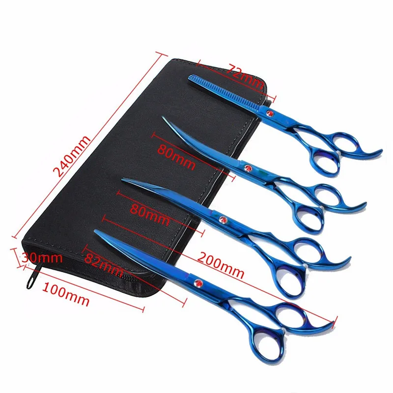 

6Pcs Pet Dogs Hair Cutting Colorful Plating Scissors Clippers Flat Tooth Grooming Sets Curved Professional Hair Scissors Tool
