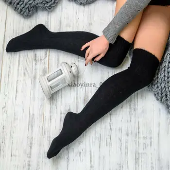 

Women Cable Knit Extra Long Boot Socks Over Knee Thigh High School Girl Stocking