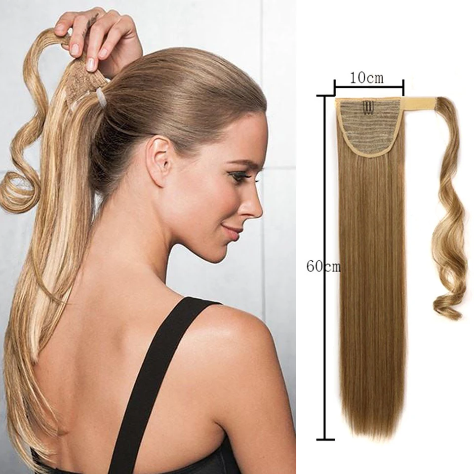 MSTN 24 Inches Long Synthetic Straight Ponytails for Women Natural Clip In Ponytail Hair Extension Hairpieces Blonde Fake Hair