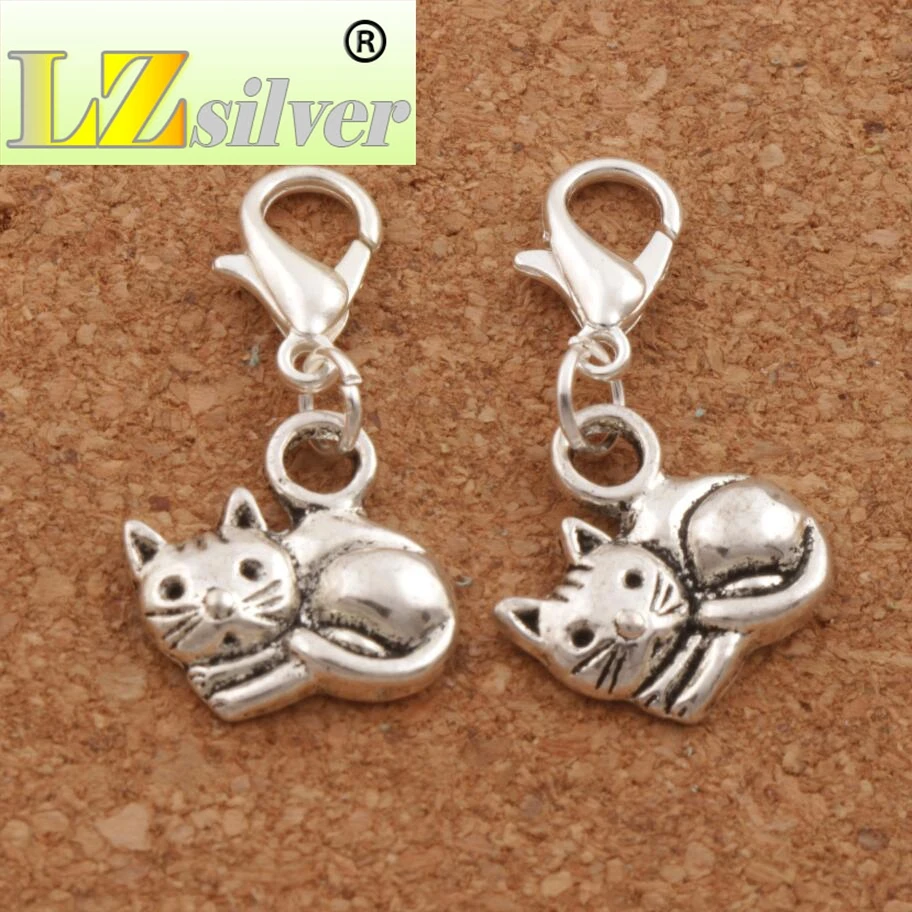 145pcs Zinc Alloy Lying Smooth Cat Clasp European Lobster Trigger Clip On Charm Beads C1153 14x27 mm