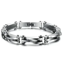 Панк рок тяжелый металлический браслет серебро текстурированная нержавеющая сталь цепь браслет крутые мужские украшения