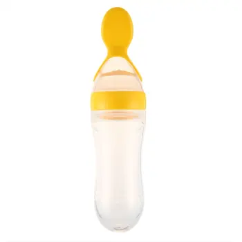 

1pc 90ml Baby Bottle Silicone Extrusion Feeding Type Infant Kids Care Spoon Rice Paste Baby Food Bottle 5 colors