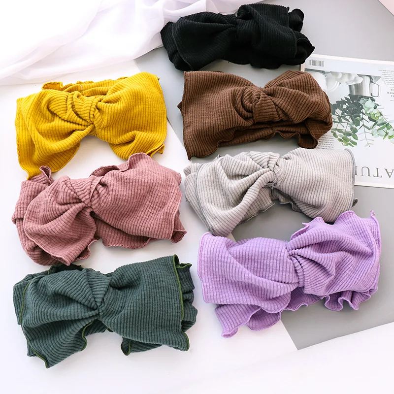 

BISENMADE Autumn Winter Headbands Women New Striped Solid Headwear Elastic Knitted Fabric Bowknot Hair Accessories For Girls