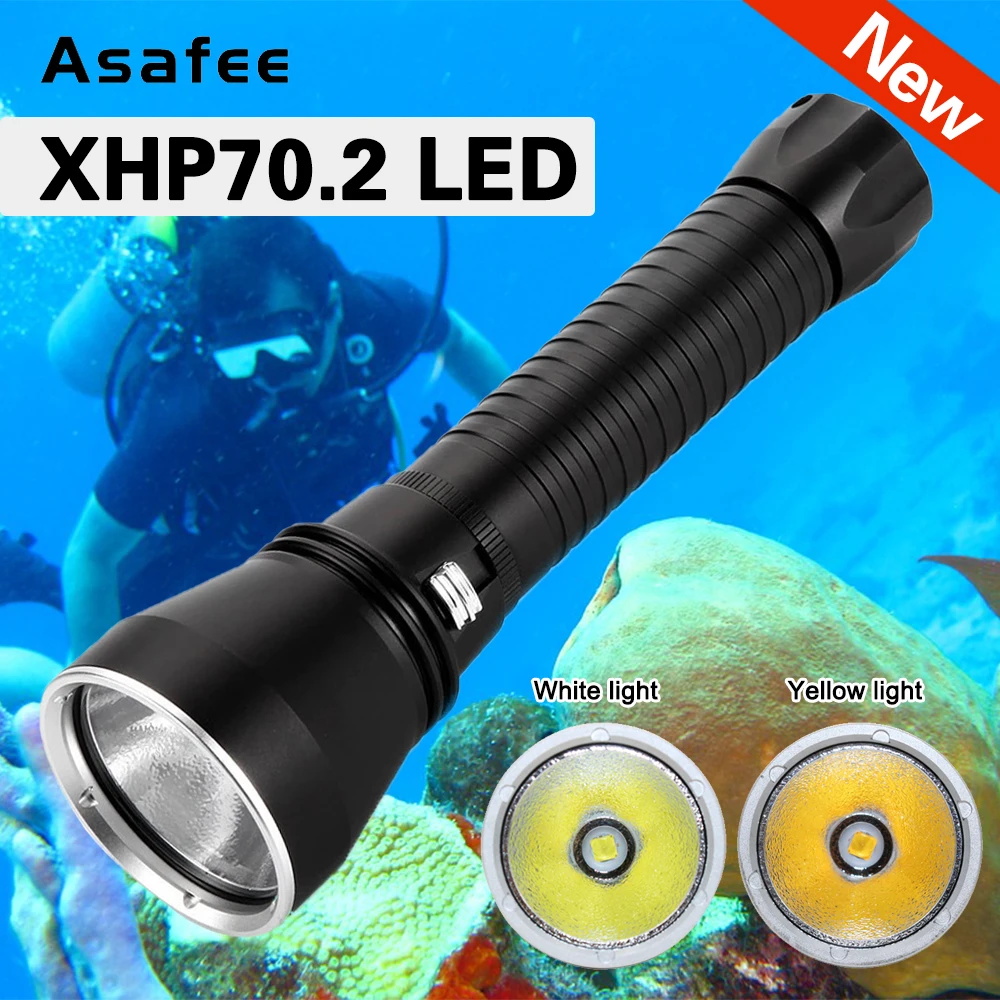 XHP70.2 LED Scuba Diving Flashlight Dive Torch Underwater 100m Snorkelling Light 