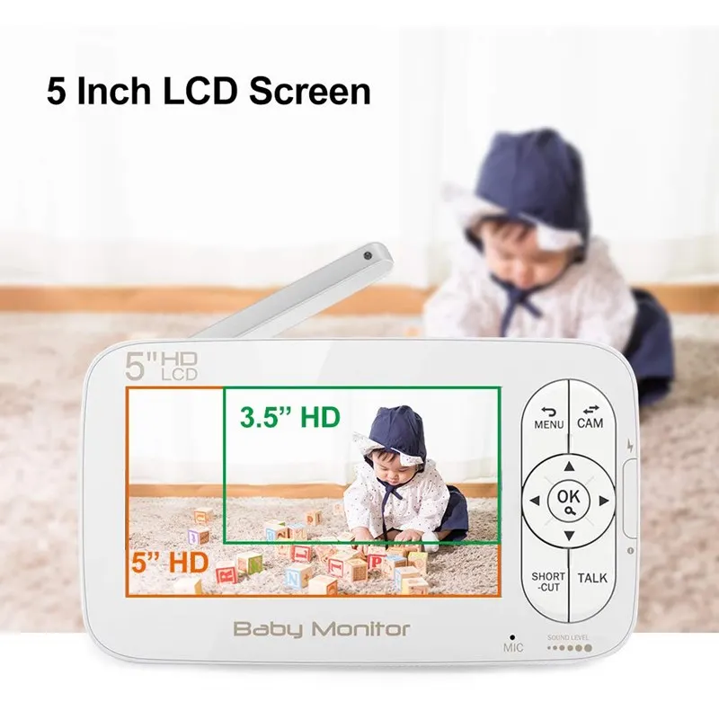 Video Baby Monitor 5 Pollici Display 2-Way Conversazione Audio 720P Macchina Fotografica Del Bambin
