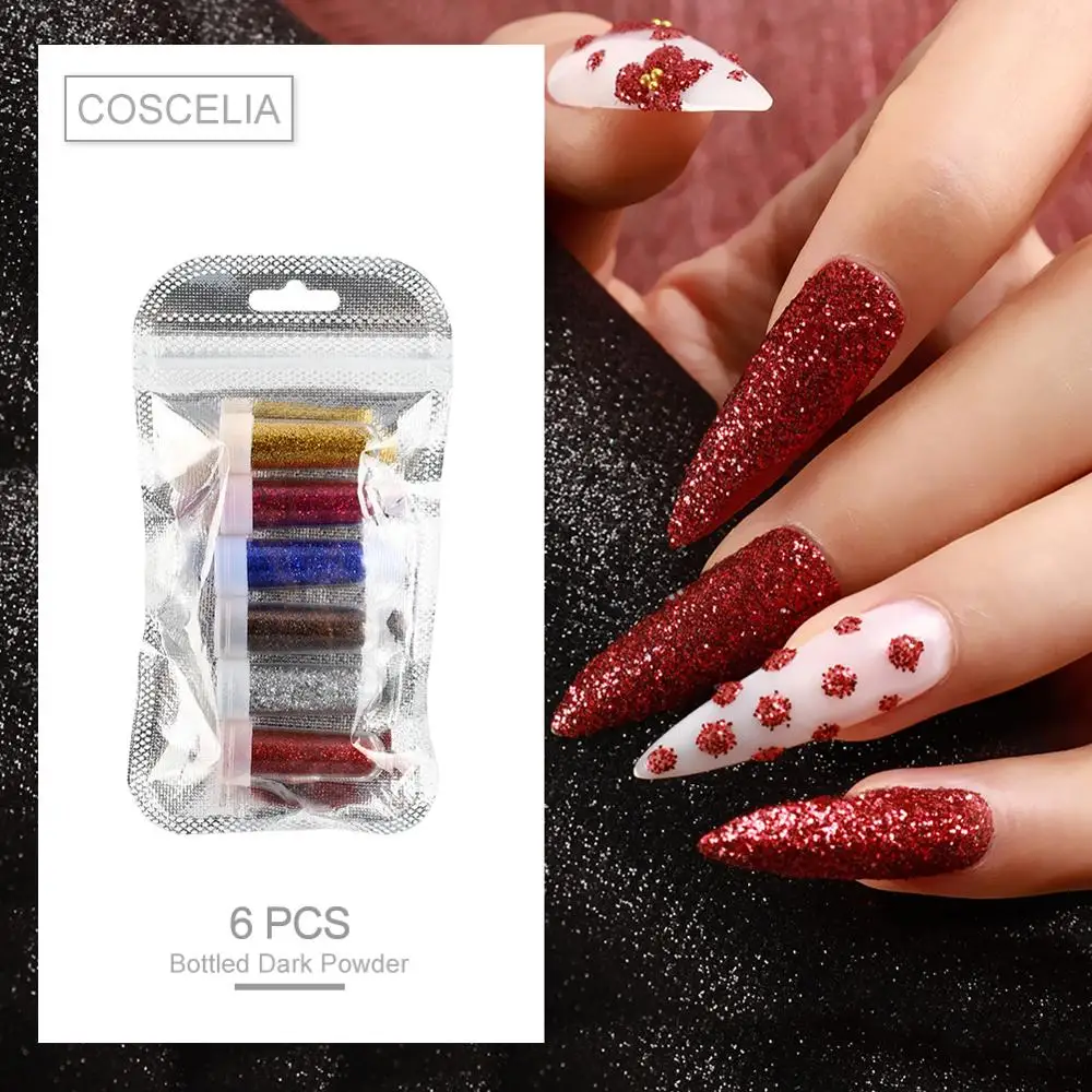 COSCELIA 6 шт./компл. нейл-арта блестящая пудра темно светильник смешанные Цвет