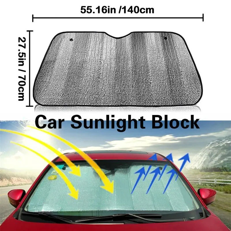 Windshield Cover Curtain Foldable Suction Cup Car Sunshade 140x70cm Silver Durable Motorcycle