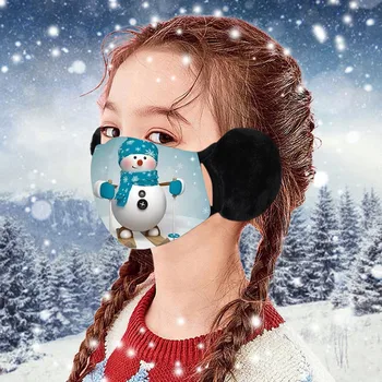 

Headband masques 5PC maseczka ochronna Children Christmas Snowman Printed Winter Warm Plush Face Mask Reusable Mask бандана#