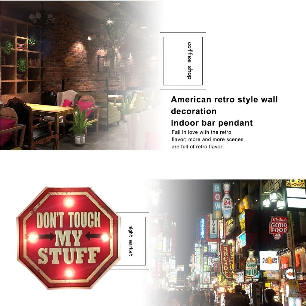 Loft-American-Retro-Iron-Wall-Decoration-LED-Lights-DON-T-TOUCH-MY-STUFF-Motto-Coffee-Shop