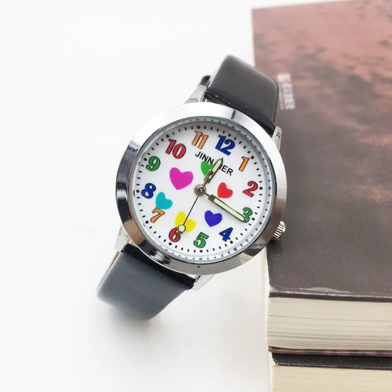 zegarek wholesale kid girl watch analog quartz students wristwatches colorful cartoon heart pu leather strap ladies clock 2019 gifts (45)