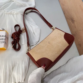 

New crossbody bag female version retro Hong Kong style casual joker contrast color underarm women bag