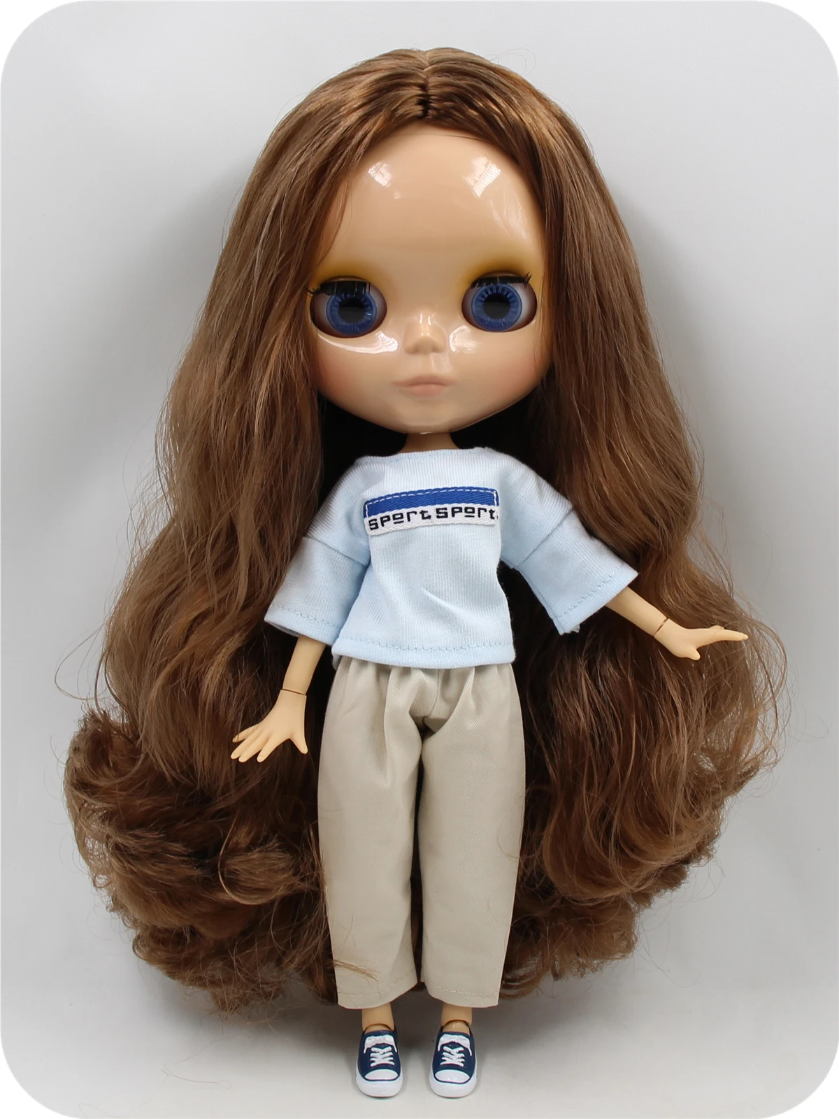 Neo Blythe Doll with Brown Hair, Tan Skin, Shiny Cute Face & Custom Jointed Body 2