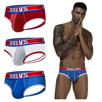 

1 PCS Men Sexy Underwear Briefs Men Mesh Underpants Pouch Male Panties Mens briefs Gay Blue Jockstrap Men Thong