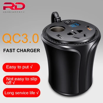 

Power Inverter Multifunction QC3.0 cup car charger holder socke Cigarette Lighter Socket Splitter With Independent Switch