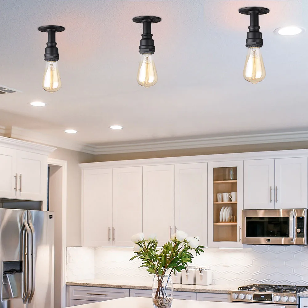 Semi-Flush Mount Ceiling Light Retro Industrial Metal Frame Ceiling Lamps for Porch Hallway Kitchen Bathroom Lighting Fixture