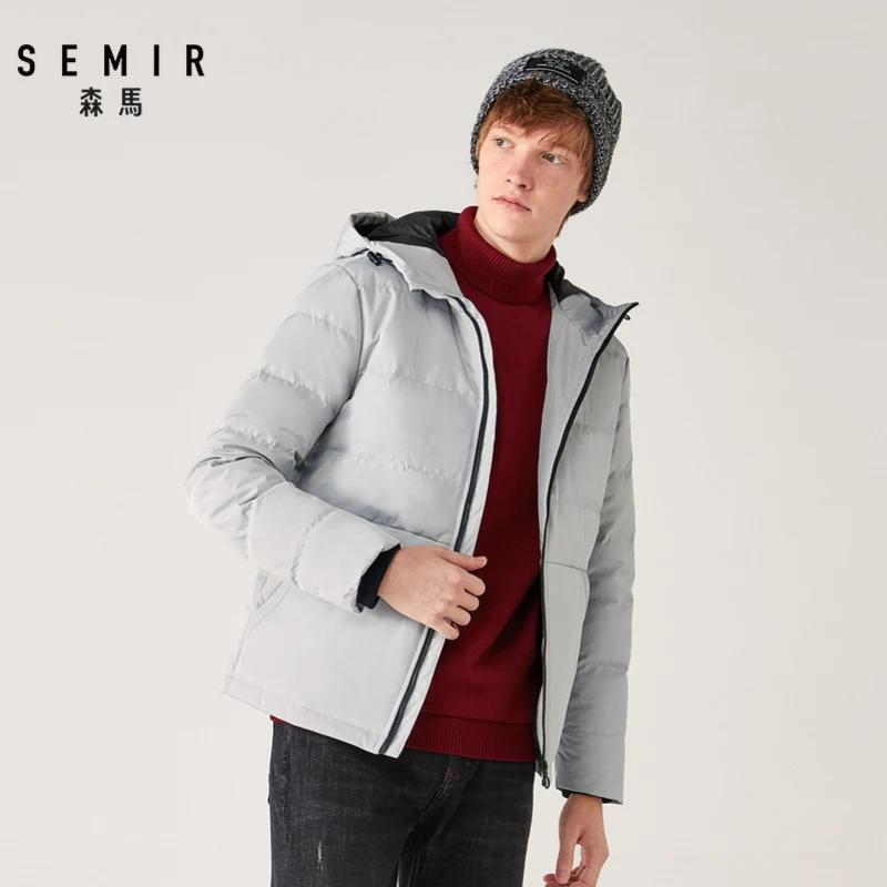 Semir короткий пуховик мужской молодой зимний черный шнурок с капюшоном мужская теплая Толстая куртка контрастный цвет принт красивый