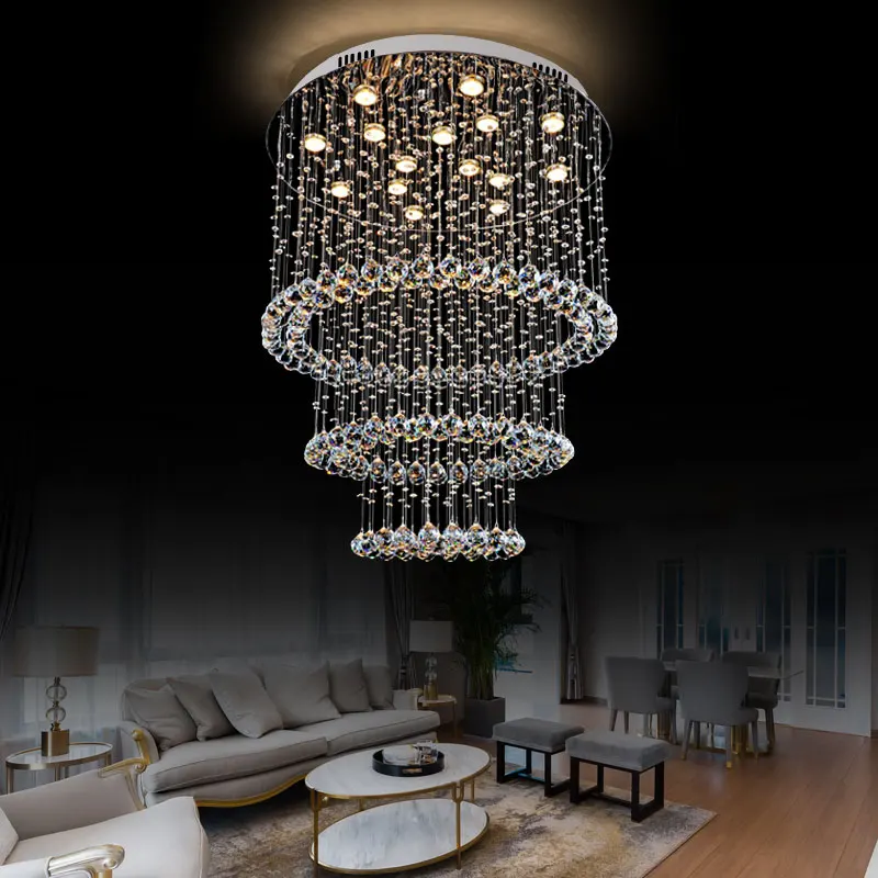 

Luxury Crystal Chandelier Ring Design Lamp Modern Indoor Lightings For Living Dining Room Staircase Lobby LED Cristal Lustre